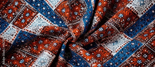 Ethnic textile design with digital prints and various techniques like Ajrakh Ikat block print and batik