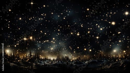 Festive Starlight  Realistic Christmas Lights on Black. Generative AI