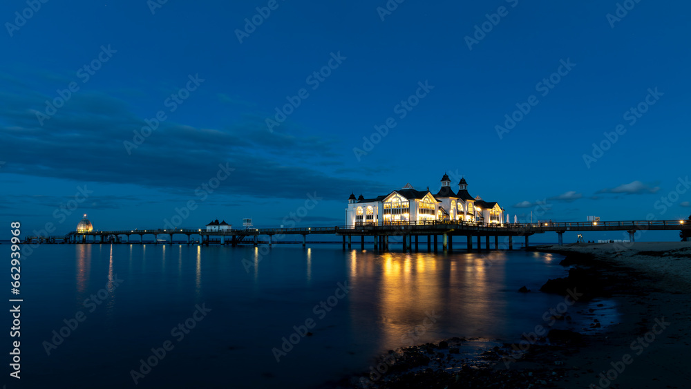 An other beautiful view of the world famous pier in Sellin on the island of Rügen. The soft lighting gives a nice contrast to the blue hour. 