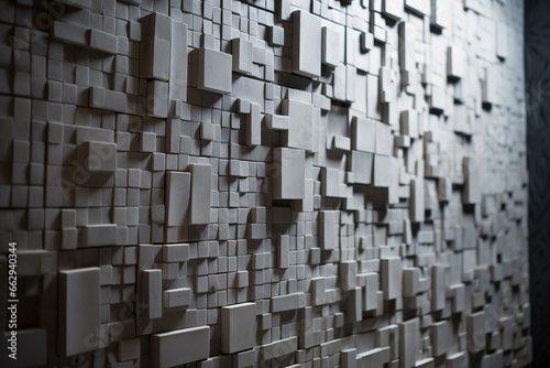 A 3D square wall made of mosaic tiles  concrete  semigloss  and brick with a modern look. Generative AI