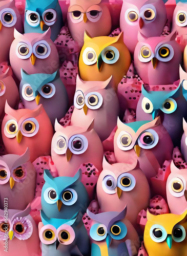 owls background knolling 3D shadows duotone