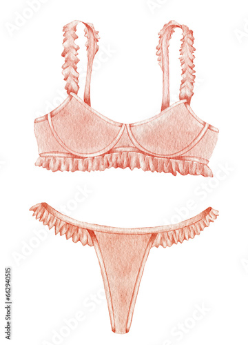 Watercolor lingerie. Hand draw underwear. Fashion illustration