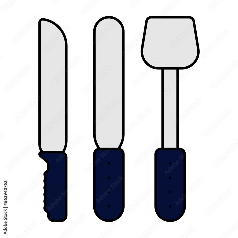 cake decoration tools concept,  bakery chef equipment vector icon design, Bakery and Baked Goods symbol, Culinary and Kitchen Education sign, Recipe development stock illustration