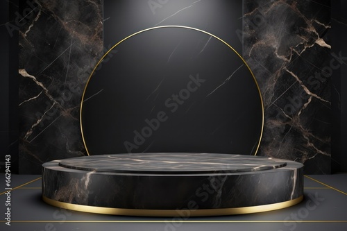 round shape black marble podium for cosmetics and product photography 3d render background photo