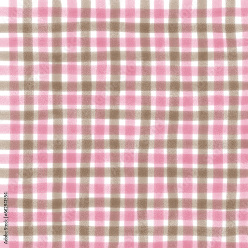 Pink Brown Gingham Check Hand Drawn Background