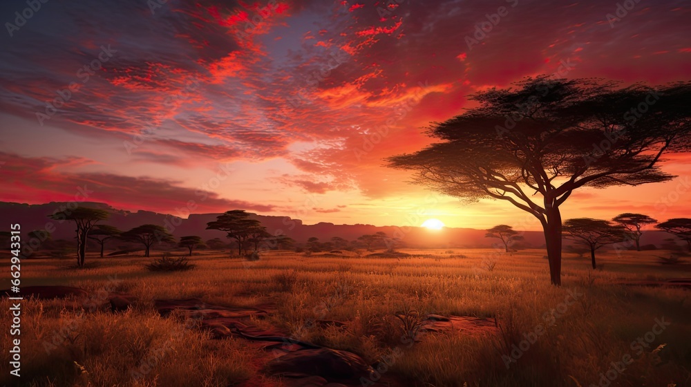 the beauty of an amazing sunset on the desert plains of Africa