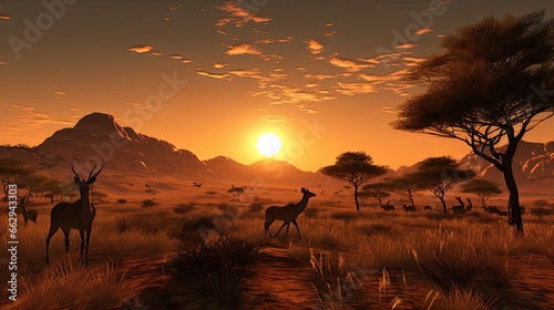 the beauty of an amazing sunset on the desert plains of Africa