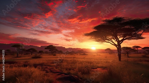 the beauty of an amazing sunset on the desert plains of Africa