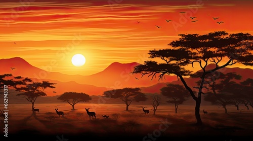 the beauty of an amazing sunset on the desert plains of Africa