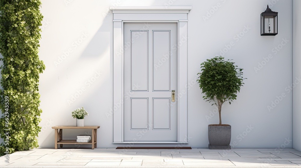 white front door with small square decorative windows and flower pots white front door with small square decorative windows and flower pots