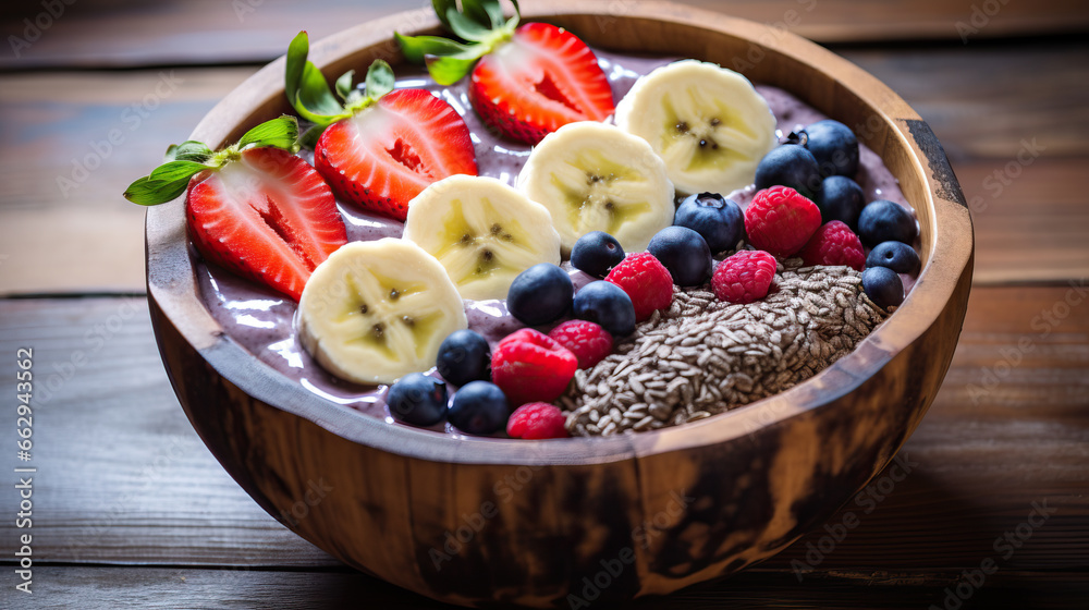 Smoothie bowl with fresh berries, banana and chia seeds. Healthy breakfast Smoothie bowl with fresh berries, banana and chia seeds. Healthy breakfast