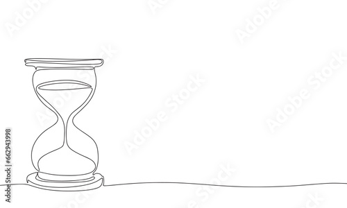 One line continuous hourglass. Line art hourglass outline. Vector illustration. 