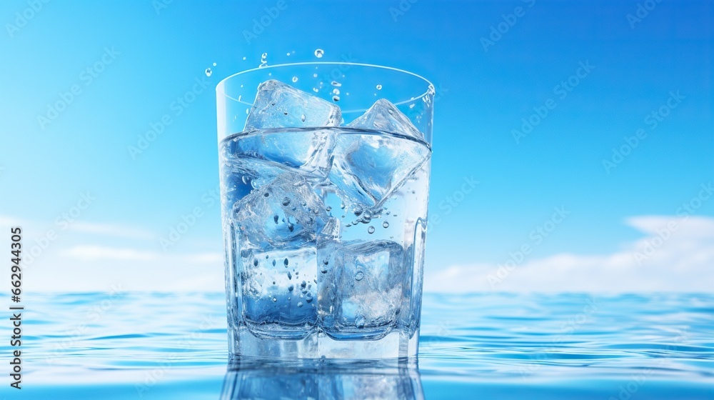 a glass of water with ice cubes on the edge. generative ai a glass of water with ice cubes on the edge. generative ai