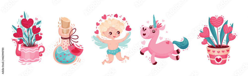 Saint Valentine Day Festive Attributes and Symbols Vector Set Saint Valentine Day Festive Attributes and Symbols Vector Set
