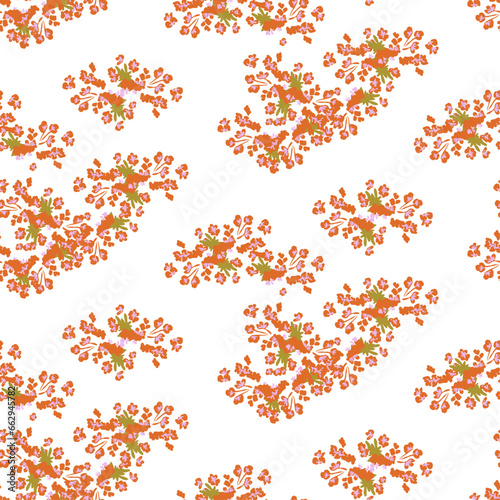 Vector Oranges Citruses Bouquets Birds Seamless Pattern Inflorescences Bright Printable Pattern