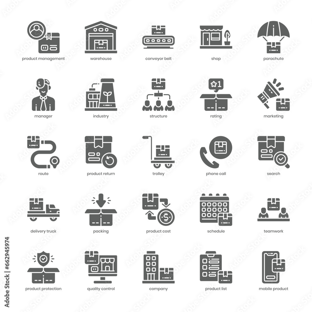 Product Management icon pack for your website design, logo, app, and user interface. Product Management icon glyph design. Vector graphics illustration and editable stroke.