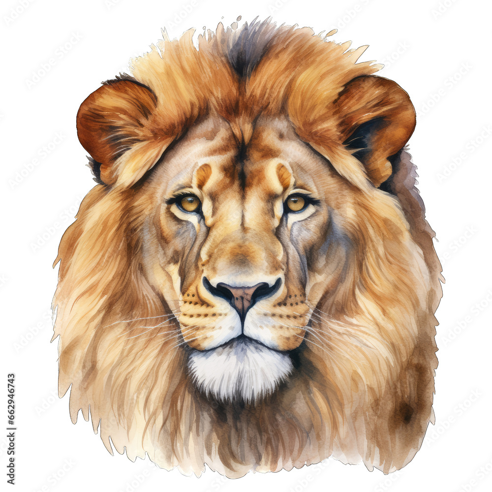 Portrait of a lion head isolated on transparent PNG background