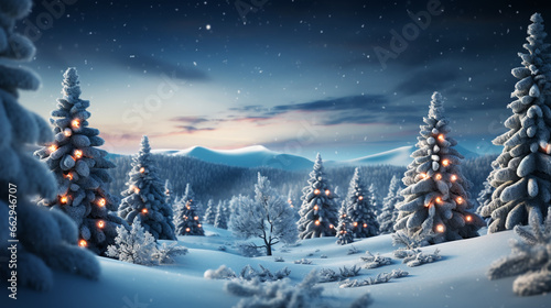 Winter background .Merry Christmas and happy New Year greeting card with copy-space. Christmas landscape fir trees © alexkich