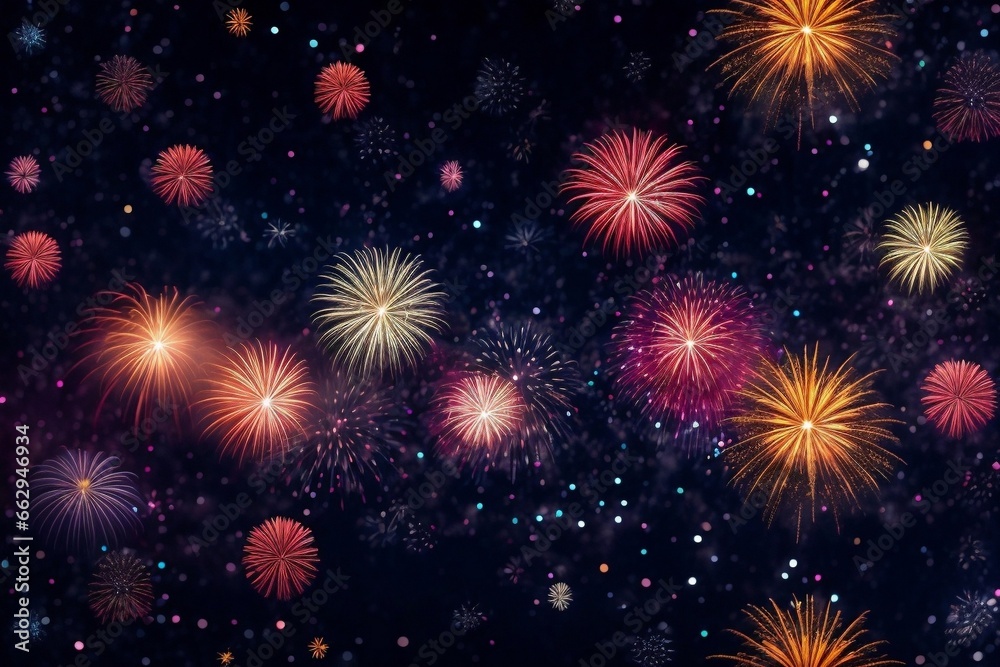 Colorful Fireworks for celebrating Happy New Year by Generative AI