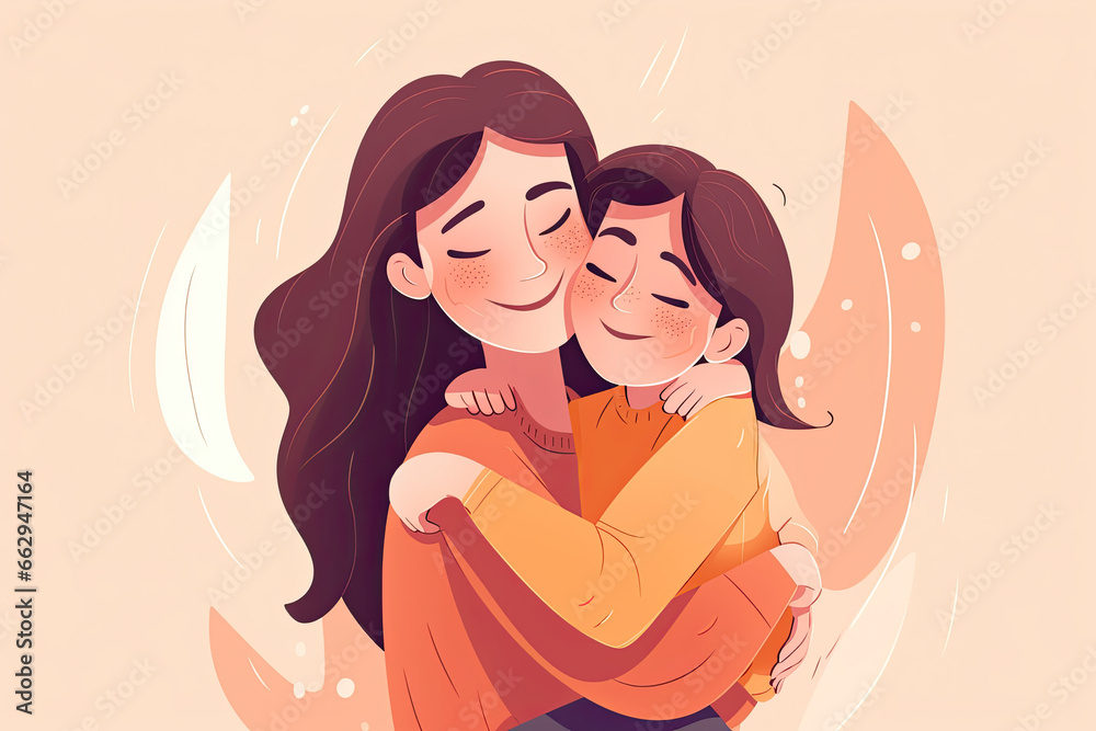 Mother and child hugging, conveying love and family connection, kinship Mother and child hugging, conveying love and family connection, kinship