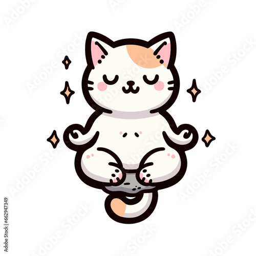 cute cat meditating cartoon illustration