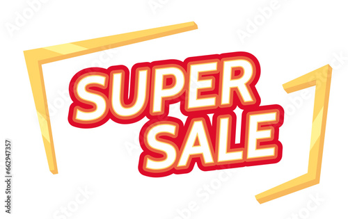 Golden framed super sale 2D cartoon phrase. Special offer in luxury border isolated vector lettering white background. Online promotion in frame. Mega selling color inscription flat spot illustration