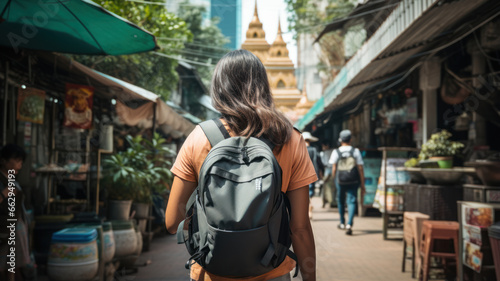 Back View of Traveler Exploring Bangkok