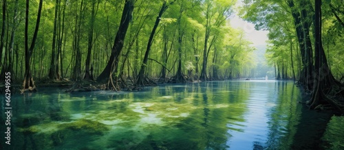 Emerald pool is a hidden pool in the mangrove forest at Krabi Thailand With copyspace for text © 2rogan