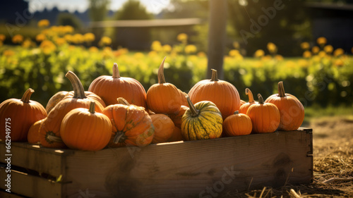 Autumn Harvest  Fresh Pumpkins on Farm