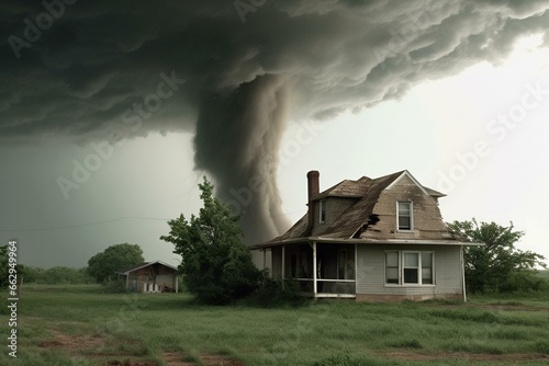 A tornado engulfing a vacant house. Generative AI