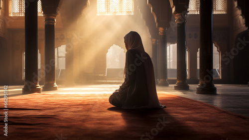 muslim woman praying inside of mosque