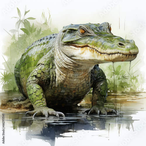 watercolor Alligator clipart  Generative Ai