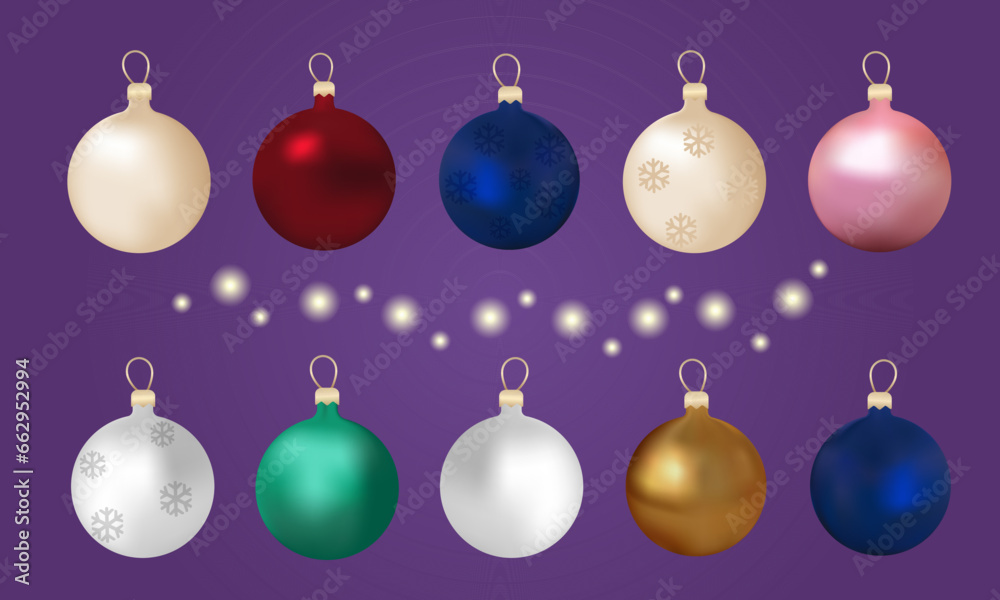 Collection of New Year's tree decorations with garland Collection of New Year's tree decorations with garland