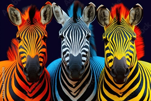 A group of three zebra standing next to each other
