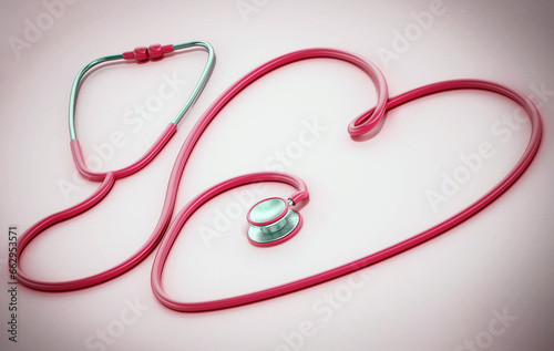 Stethoscope with heart shaped card. 3D illustration