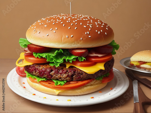 Burger on the white UHD wallpaper Stock Photographic Image