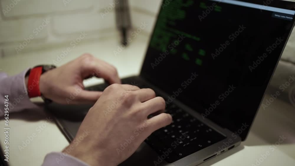 Man coding on laptop. Closeup of developer programmer, soffware engineer, IT support Vlad