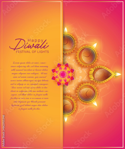 Happy Diwali - festival of lights colorful poster template design with decorative diya lamp.