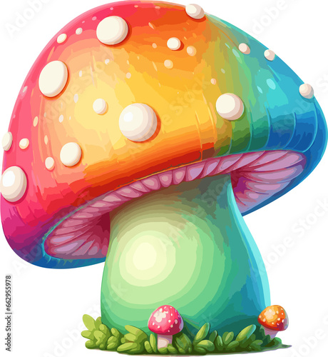 a colorful cute   mushroom ,  no background 