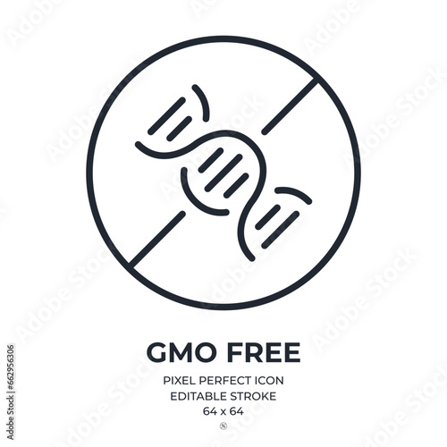 GMO free editable stroke outline icon isolated on white background flat vector illustration. Pixel perfect. 64 x 64.