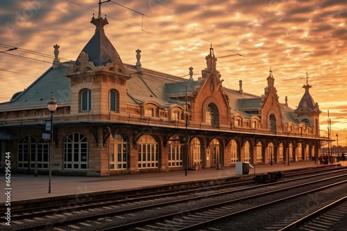 A train station in La Rochelle. Generative AI photo