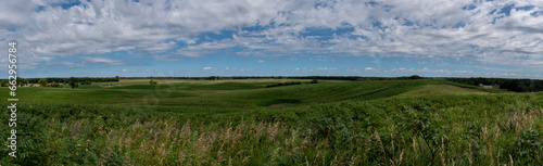Panoramic view of the fertile countryside with different crops in the fields of rural west central Minnesota  United States. 