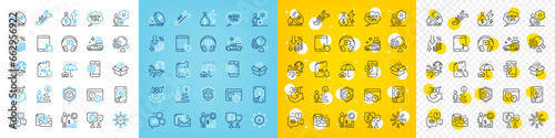 Vector icons set of Deflation, Fuel price and Employees wealth line icons pack for web with Accounting report, Home facility, Project deadline outline icon. Medical phone, Fingerprint. Vector