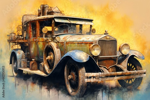 Illustration of vintage vehicle using oil paints. Generative AI