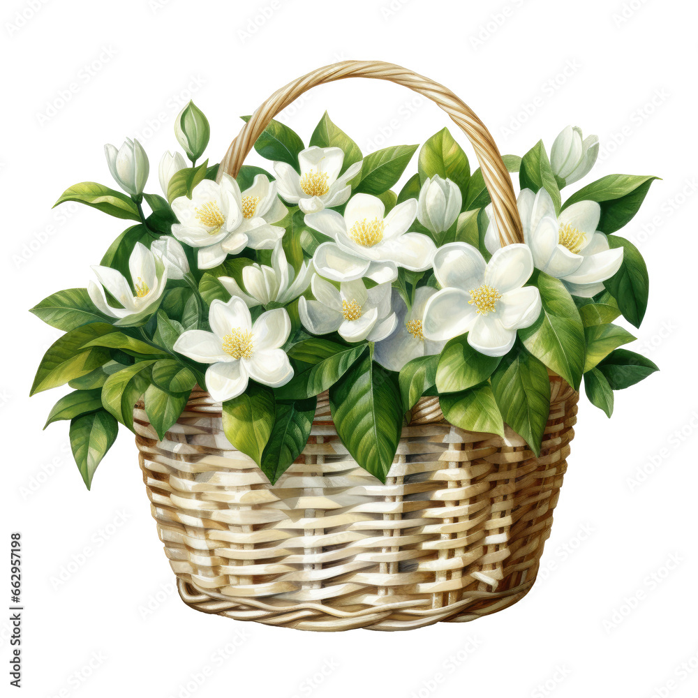flower element. watercolor jasmine basket illustration.