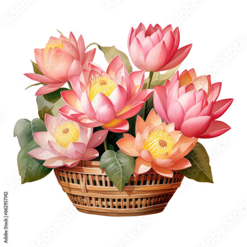 flower element. watercolor lotus basket illustration.
