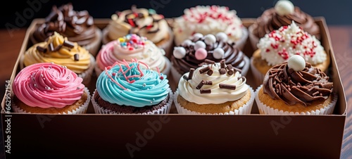 closeup cute simple cupcake with cream and sugar sprinkle, Generative Ai
