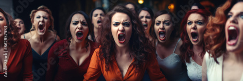 Group of furious angry women yelling looking at the camera  photo