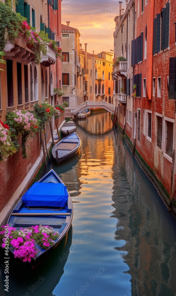 sunset view of a little Canal in Venice