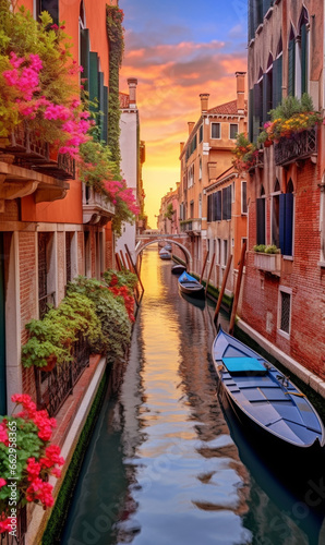 sunset view of a little Canal in Venice